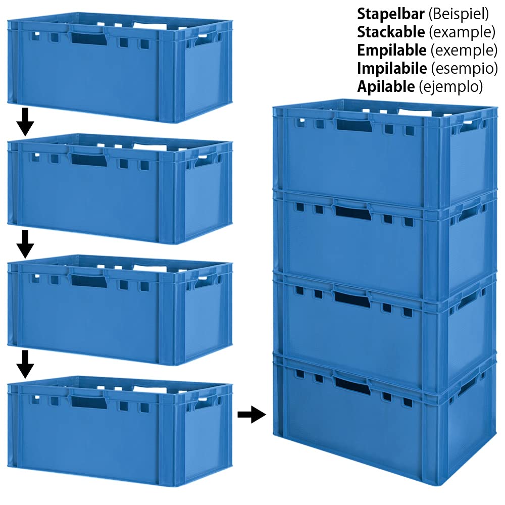 8x Euro Apilamiento de Plástico Caja Industrial Euro Caja Almacenamiento Eurobox E3 Azul Kingpower
