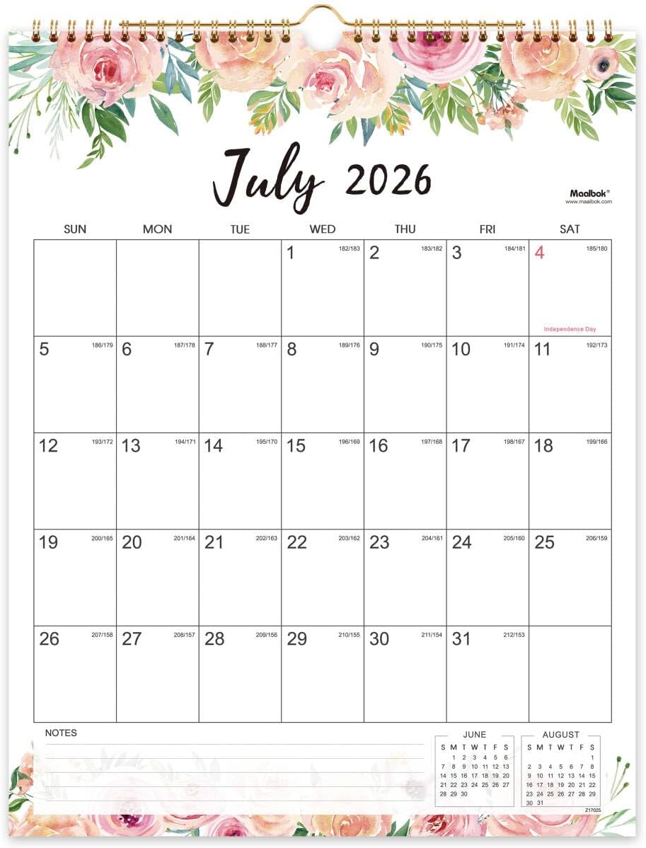 2026-2027 Wall Calendar - July 2026 - December 2027, 2026-2027 Calendar, 18 Months Calendar with Julian Date, 11.4" x 14.5", Premium Paper, Twin-Wire Binding, Floral