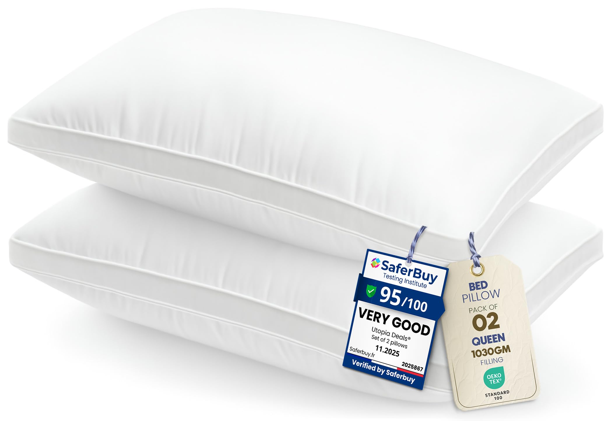 Utopia Bedding Pillows 2 Pack Queen Size, (White) Luxury Hotel Quality Pillows, Brushed Fabric, Bed Pillow for Back, Stomach or Side Sleepers - 18 x 26 inch / 45 x 66 cm — image 1