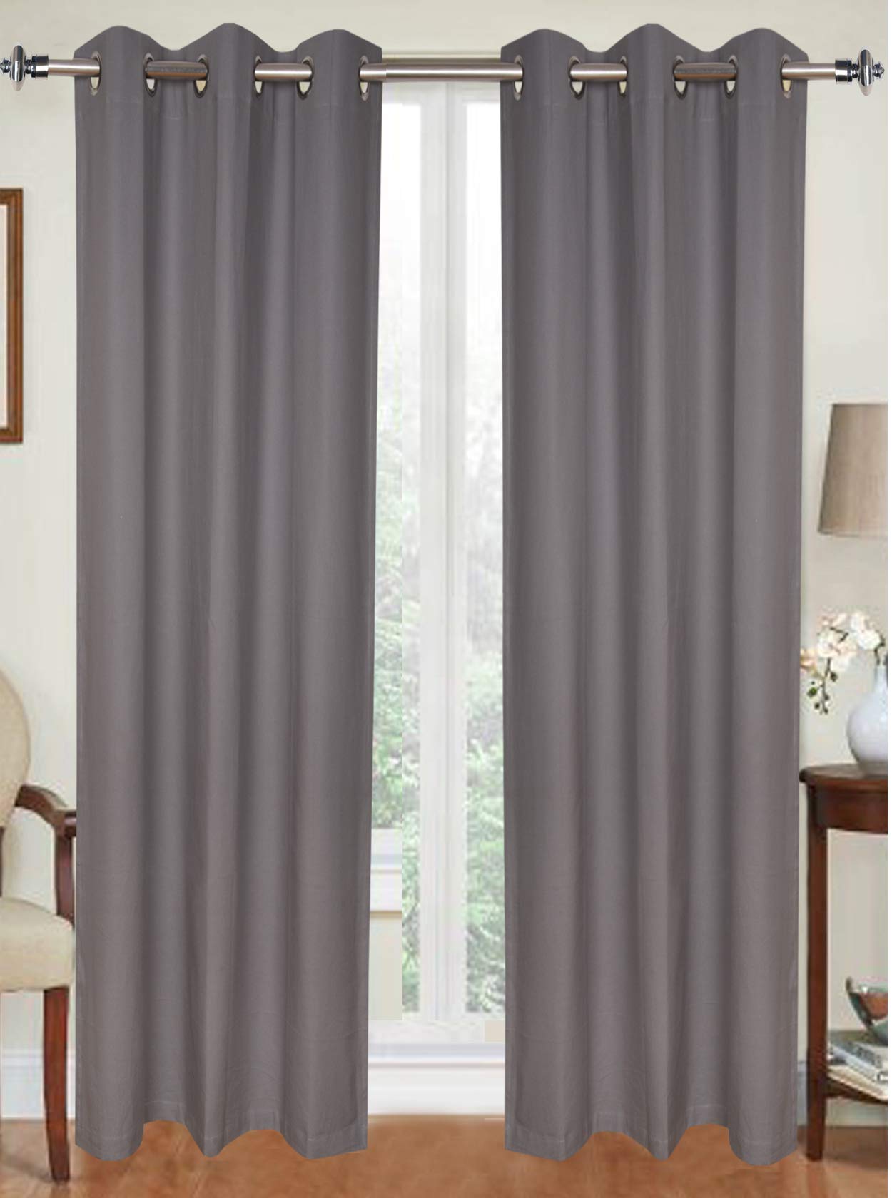 Buy Urban Villa Set of 2 Solid Duck Fabric Curtains 42x63 Inches Gray Color Window