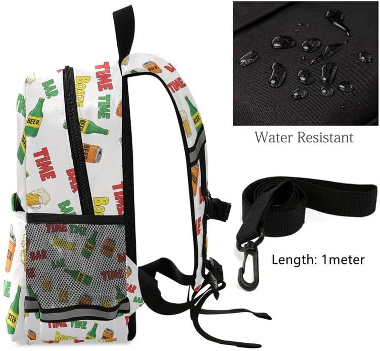 QUGRL Beer Bar Time Booze Toddler Backpack for Boys Girls Kids School Backpack with Chest Strap Leash Preschool Schoolbag Nursery Kindergarten Bag for Daycare Travel Hiking School
