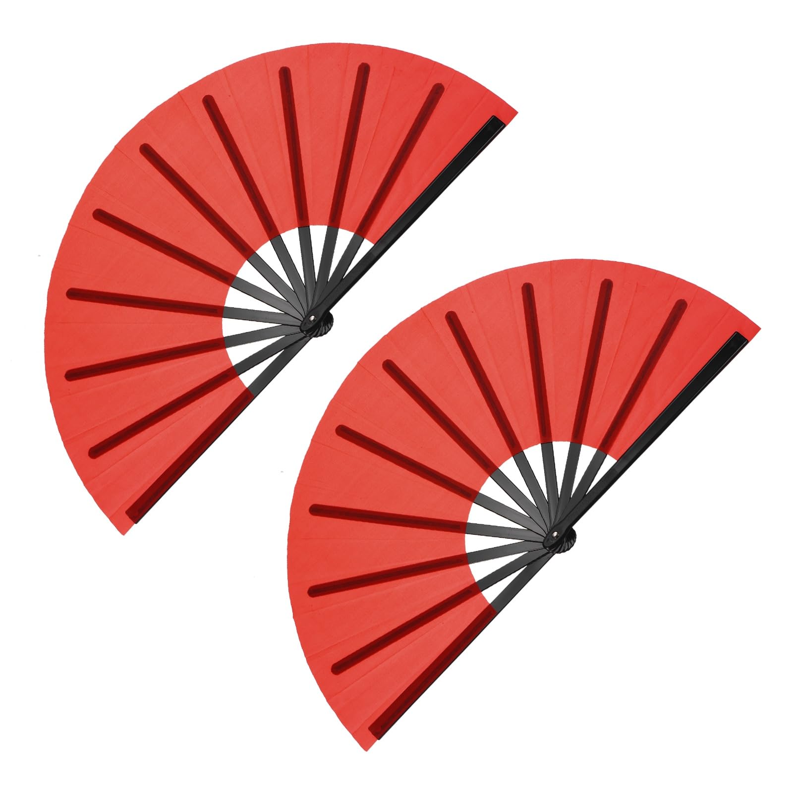 sourcing map 2Pcs Large Folding Hand Rave Fan, Decorative Handheld Folding Hand Clacking Fan for Line Dancing Festival Party Performance Decoration, Black/Red