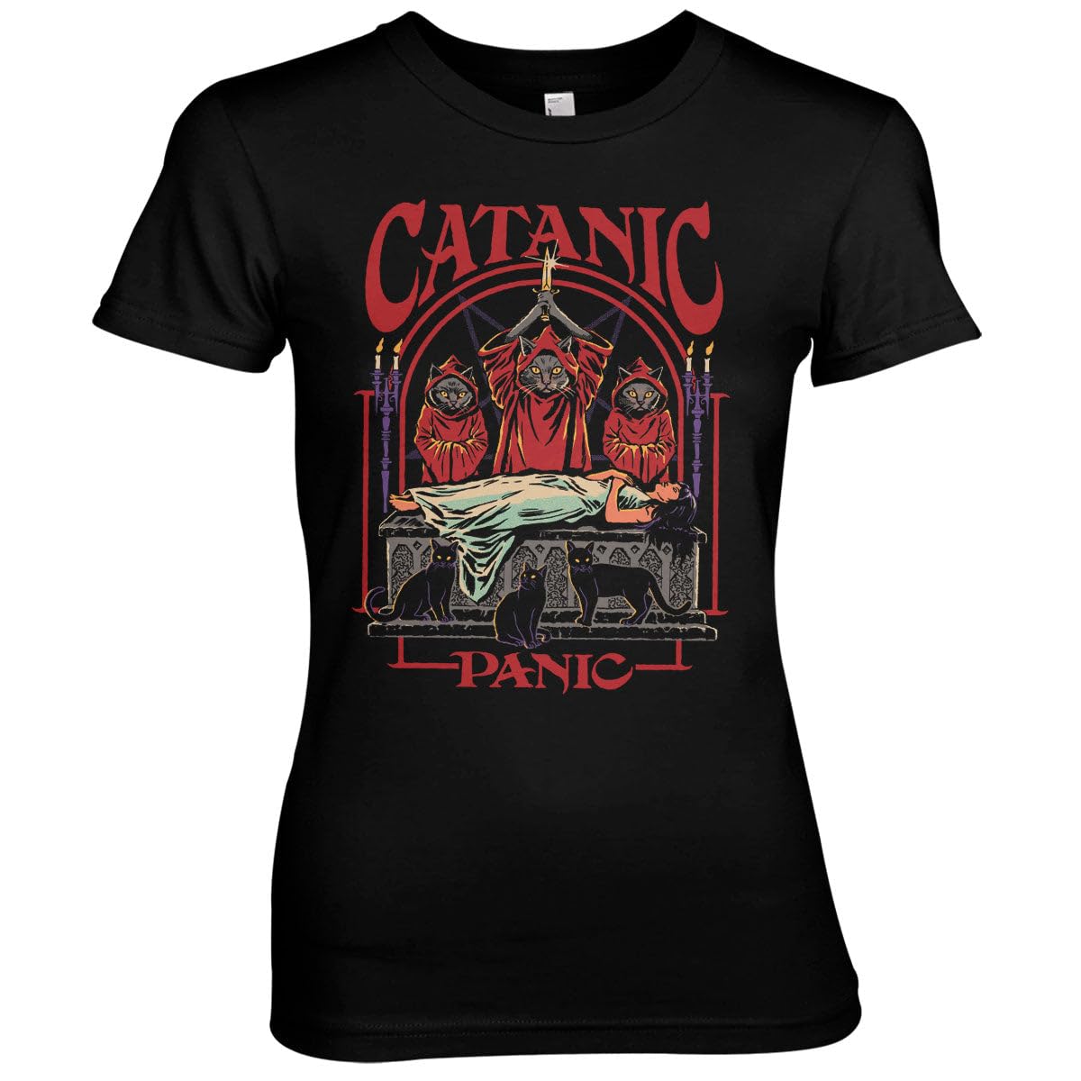 Steven Rhodes Officially Licensed Catanic Panic Women T-Shirt (Black), Medium