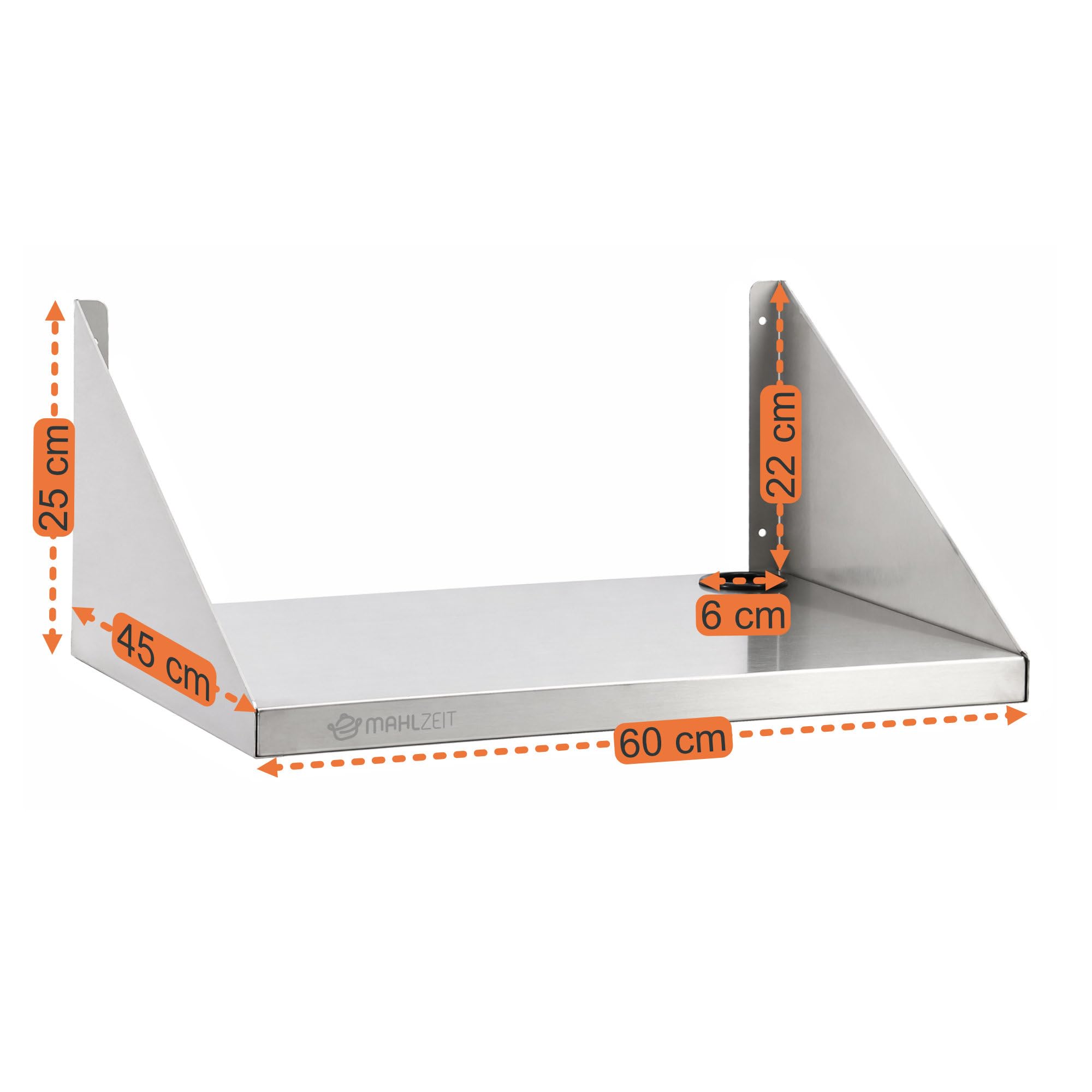 Mahlzeit Scaffalatura per microonde in acciaio inox, 60 x 45 cm, con passacavo, per microonde, cucina, cucina, da parete, da cucina, da appendere, in acciaio inox