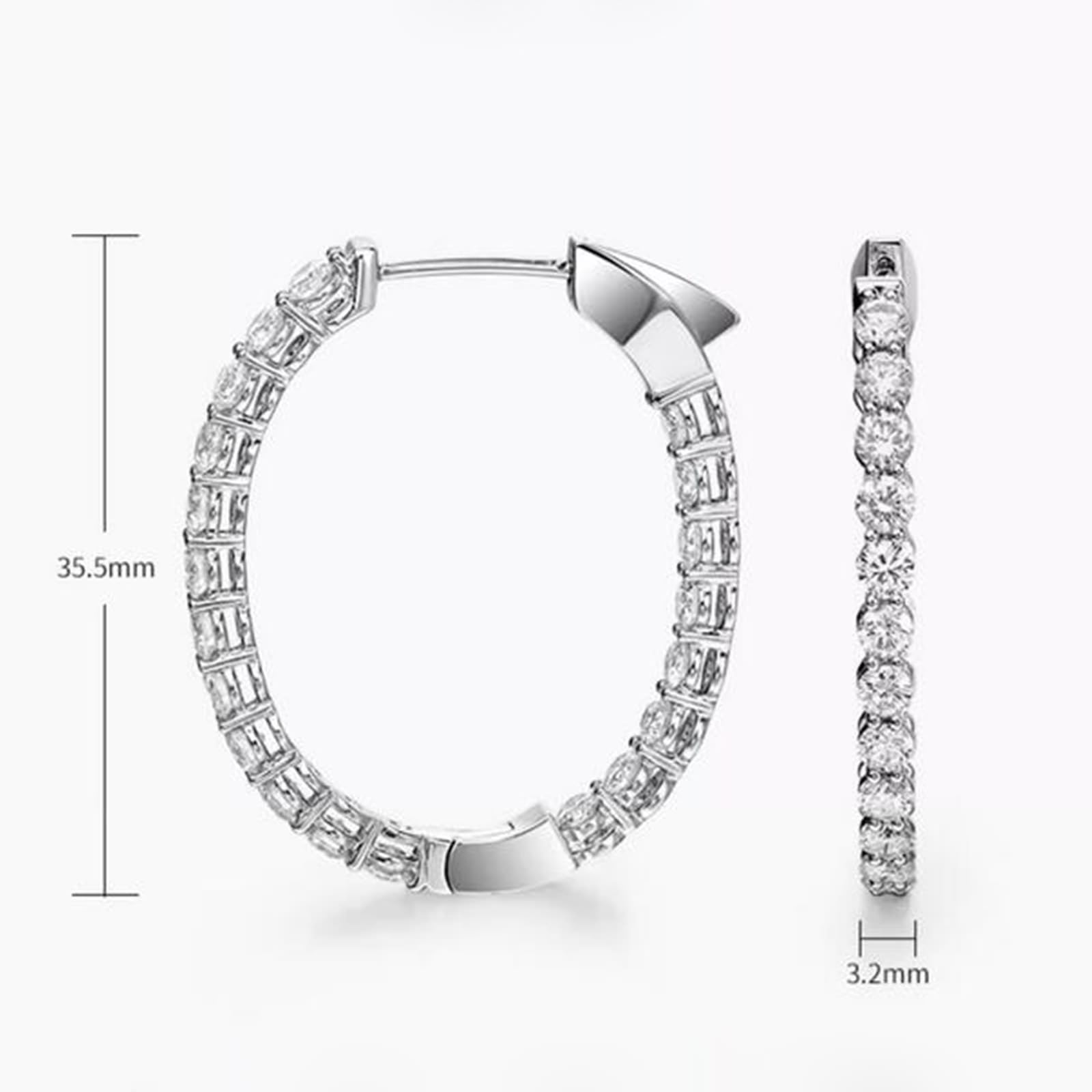 Creole Hoop 9K/14K/18K białe złoto, białe laboratorium stworzone diamenty duże okrągłe kolczyki na sztyfcie Boże Narodzenie, szlif okrągły, 18/14/9-karatowe złoto, kolczyki wiszące, prawdziwe