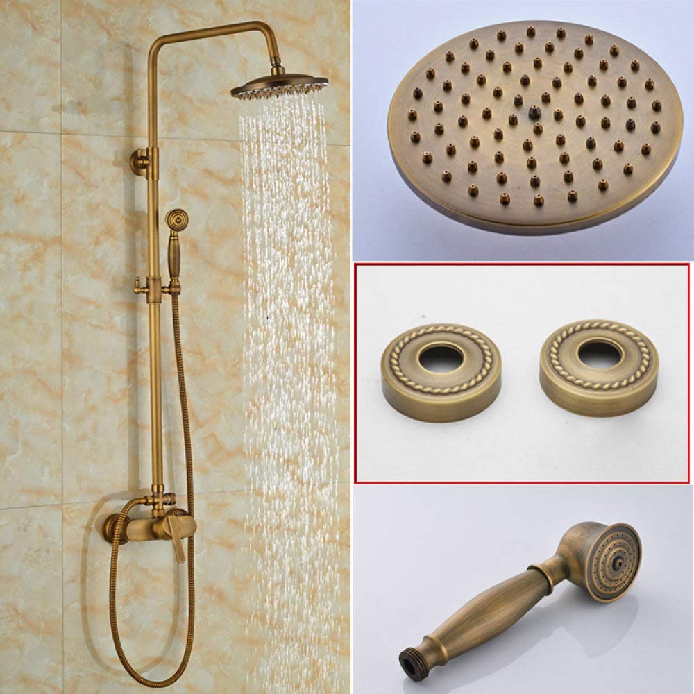 GLJTUO Shower System Brass Antique Rainfall Shower Set Faucet Single Handle Outdoor Shower Mixer Tap Brass Rainfall Shower Mixer with Handshower,Antique Brass A,01,Antik M?ssing C-02-A