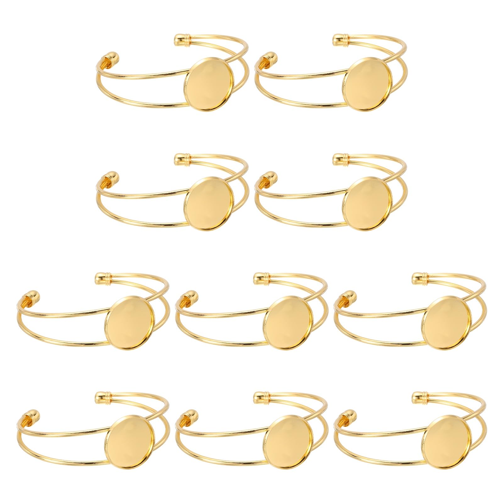 sourcing map 10 Pcs Bezel Tray Blank Bracelet Setting, 20mm Adjustable Round Tray Setting Blank Bangle for DIY Jewelry Making Crafting Bracelets, Gold