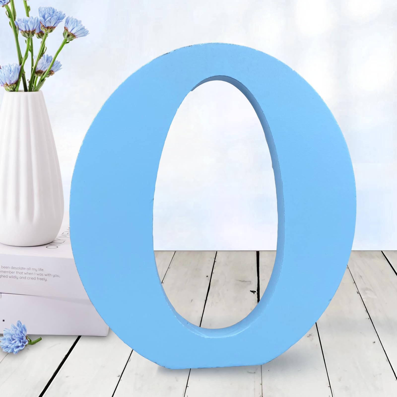 AOCEAN 6 Inch Blue Wood Letters Unfinished Wood Letters for Wall Decor Decorative Standing Letters Slices Sign Board Decoration for Craft Home Party Projects (O)