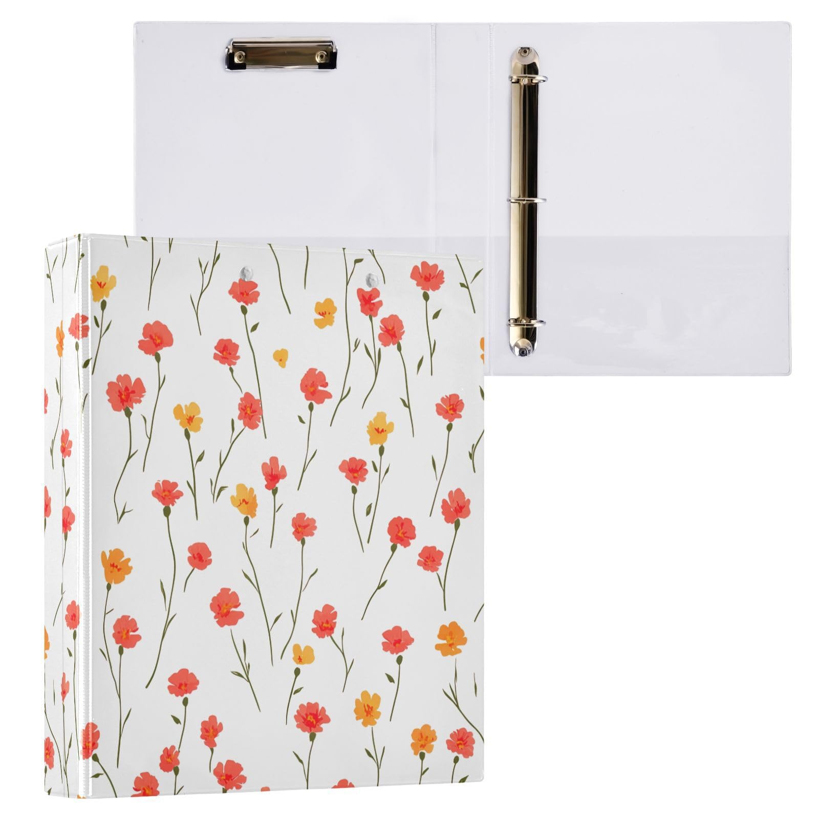 Raccoglitori a 3 anelli da 3,8 cm, motivo floreale con calendula, rotondi, con clip in metallo, organizer per casa e ufficio, confezione da 2