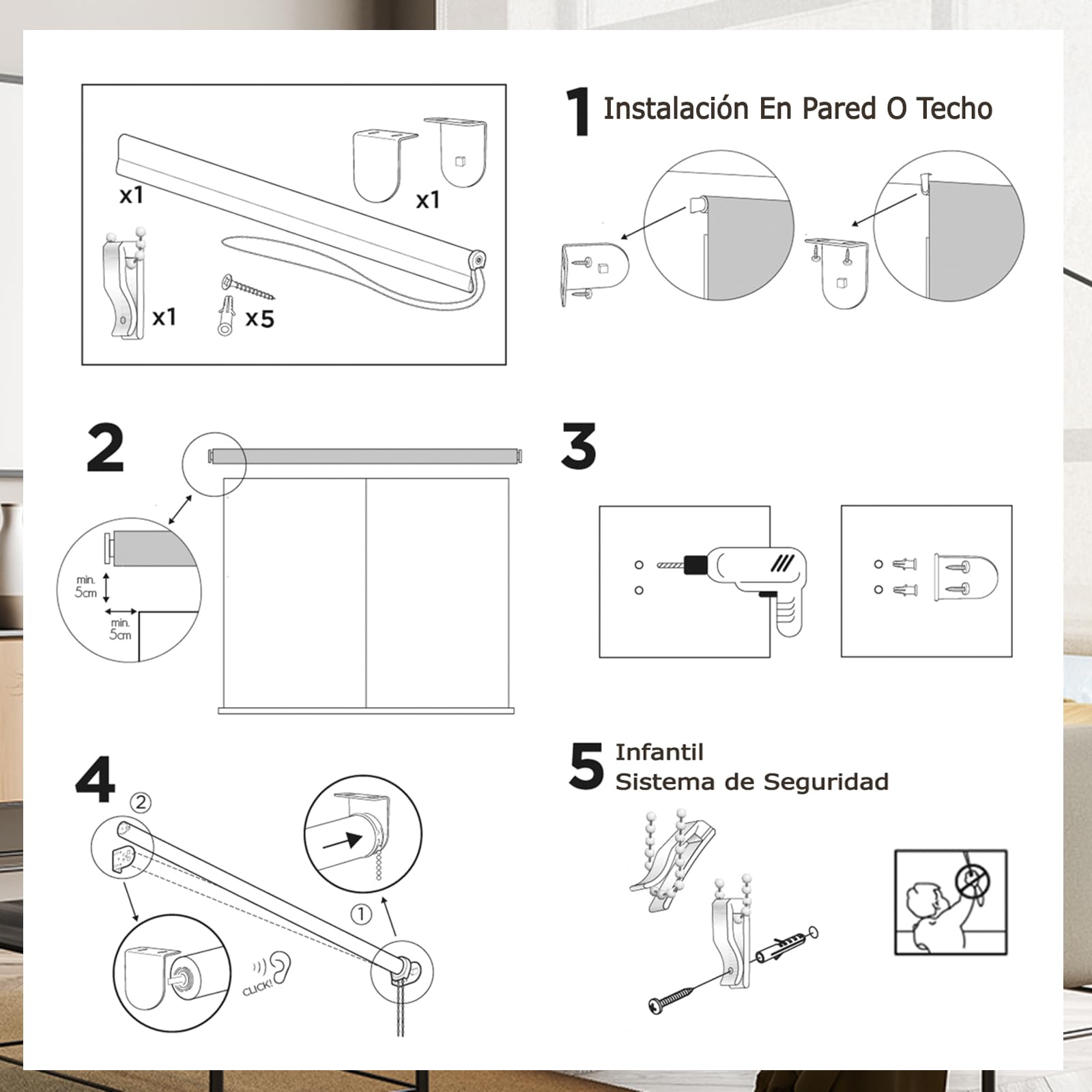 Estores Enrollables – Persiana Enrollable para Puertas y Ventanas con Cadena, protección de privacidad,135An x 180Al cm,Gris Oscuro — view 2