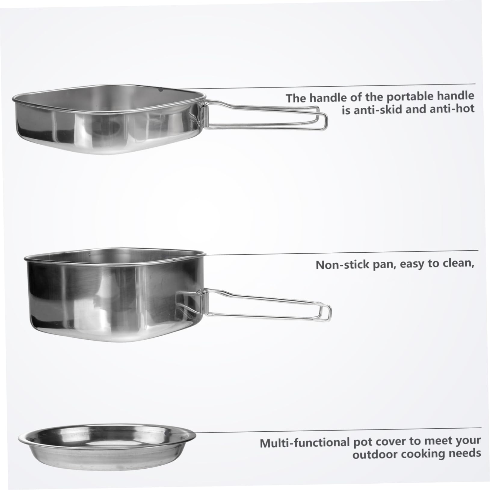 Zerodeko Ensemble de Pique en Acier Inoxydable pour Ustensiles la Cuisine Camping 6 Pièces, Poignée Pliable, Pot et Poêle, Convient à 3-4 Personnes