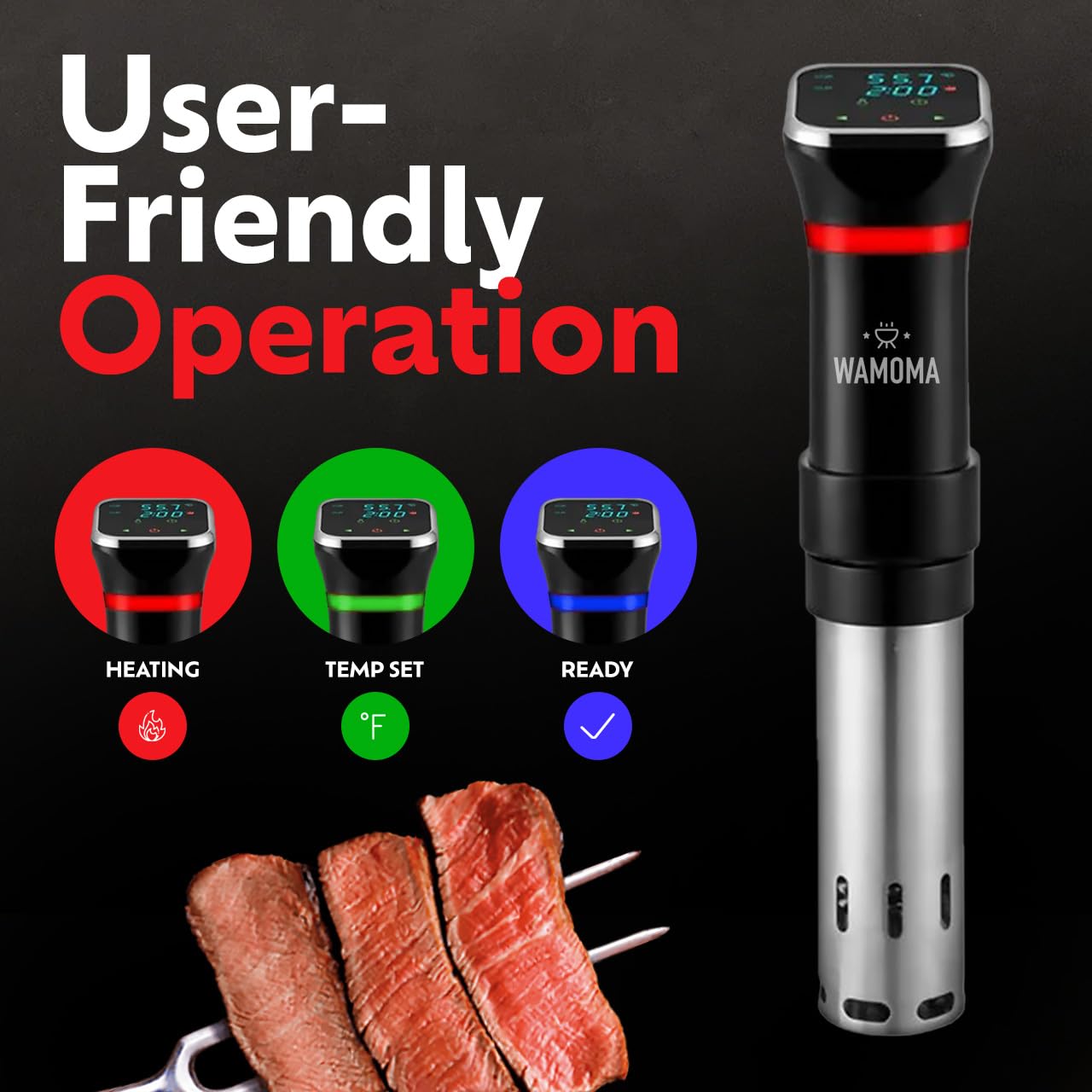 Sous Vide - Precision Cooker with Immersion Circulator & Free Cookbook, 1100W Ultra-Quiet Motor, IPX7 Waterproof, Smart Chip Technology, Perfectly Cooked Meals, Universal Clip Design