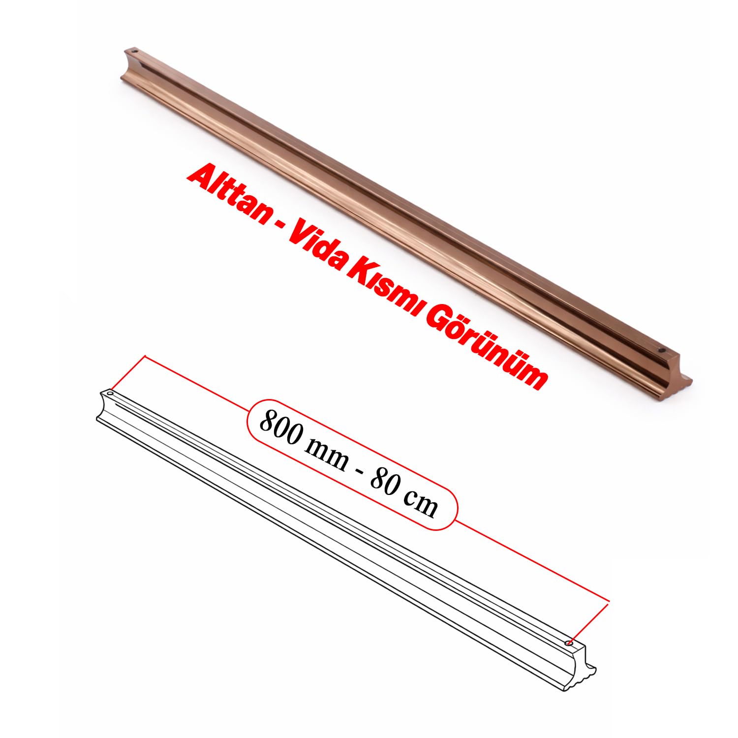 Foça Çizgili Bronz 800 mm 80 cm Çekmece Kulp Modern Metal Dolap Kulbu Mutfak Banyo Gardırop