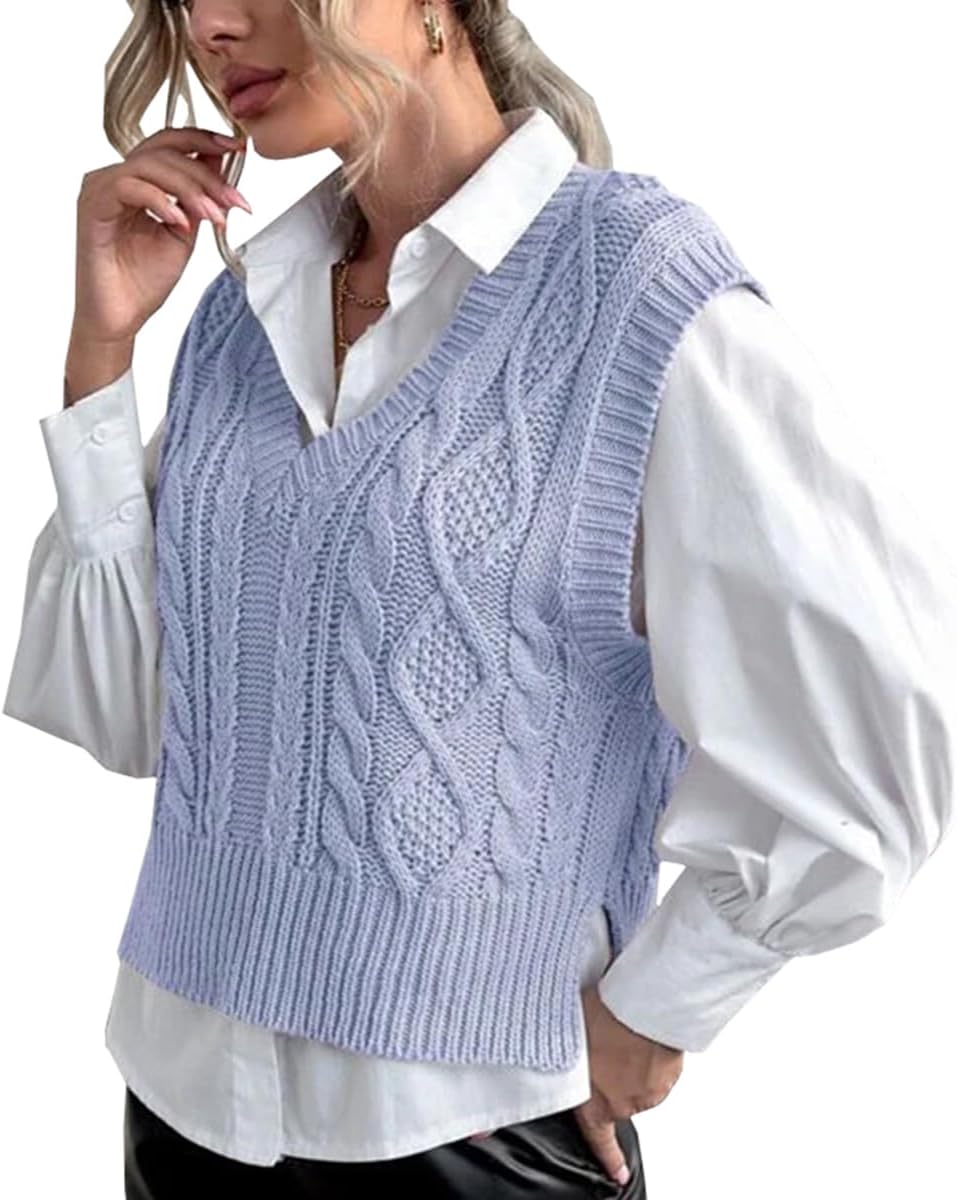 Sweater Vest for Women V Neck Sleeveless Knit Solid Casual Ribbed Preppy Pullover Tops - Image 4