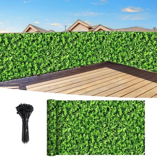 Image of Shade&Beyond Customized 3FT X 10FT Privacy Fence Screen 450 GSM PVC Printed Privacy Fence with Zip Ties for Courtyards, Pools, Balconies-Green Leaves