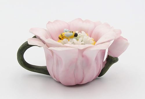 Miniatura 3 de Figura decorativa de tetera decorativa de abeja de porcelana fina con flor de margarita rosa, 4 pulgadas