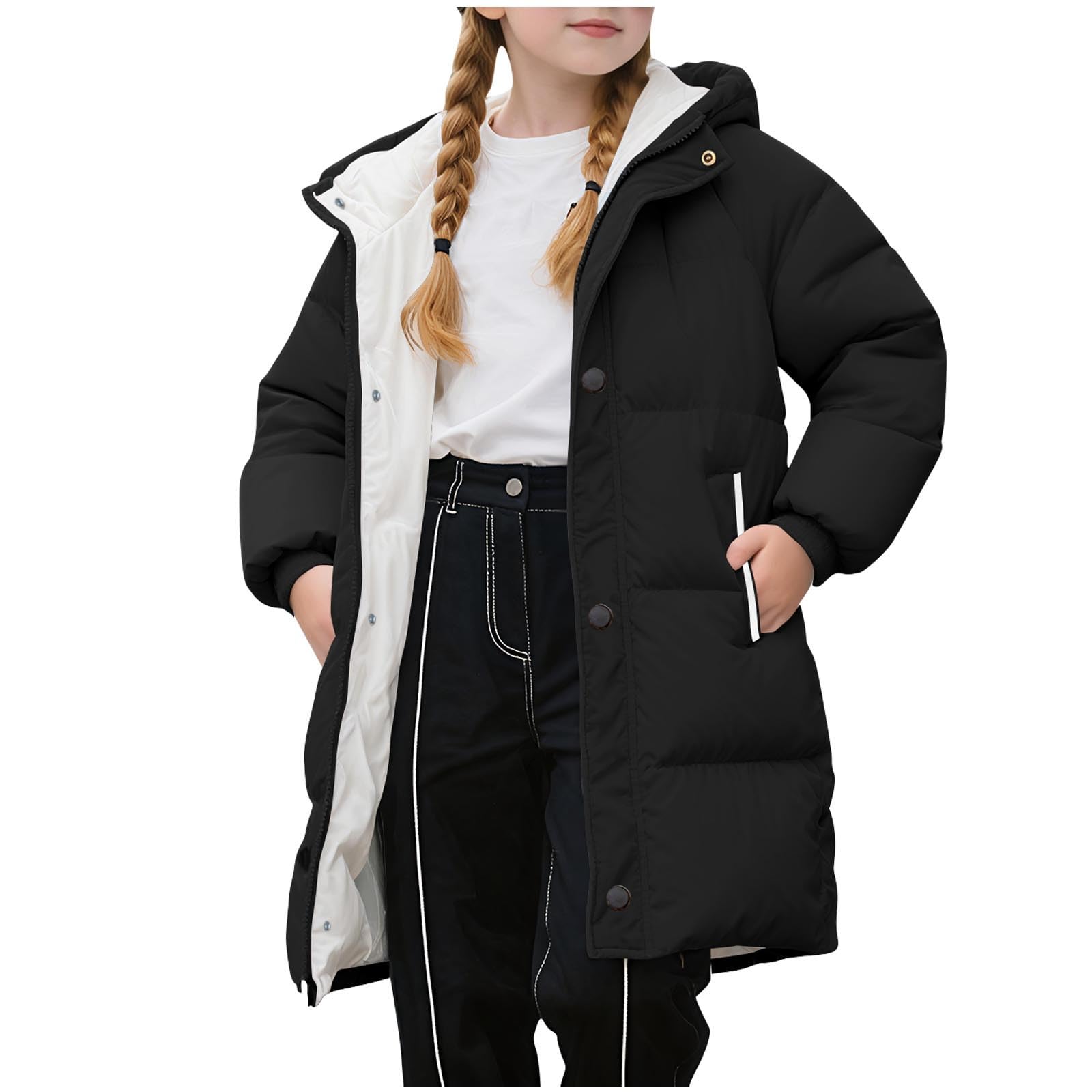 Abrigo de Invierno Acolchado para Niñas y Niños con Capucha Grueso Cálido Chaquetas Largo de Plumas Color Sólido Cortavientos Manga Larga Parka Resistente Al Viento Caliente Plumifero 2-11 Años