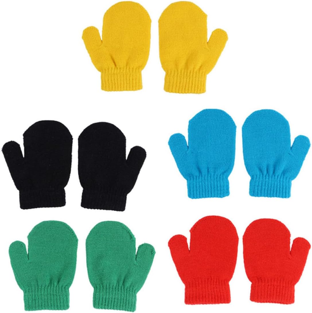 GLEAVI Acrylic Full Finger Knitted Gloves Mittens Winter Warm 5 Pairs