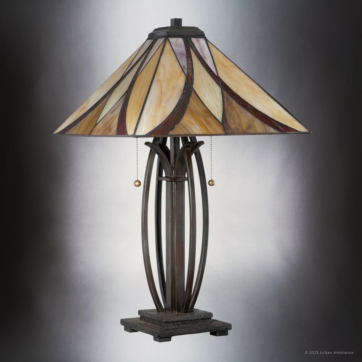Urban Ambiance Luxury Tiffany Table Lamp, Large Size: 25''H x 15.5''W, with Mediterranean Style Elements, Valiant Bronze Finish, UQL7100, Bracknell Collection