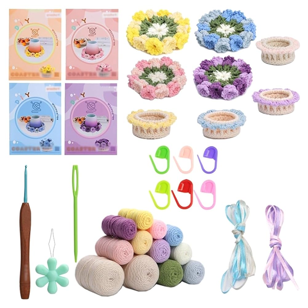 Tiyao As Shown Handmade Diy Lily Of The Valley Coasters, 3D Flower Crochet Coaster, Hand Knitted Lily Of The Valley Coaster