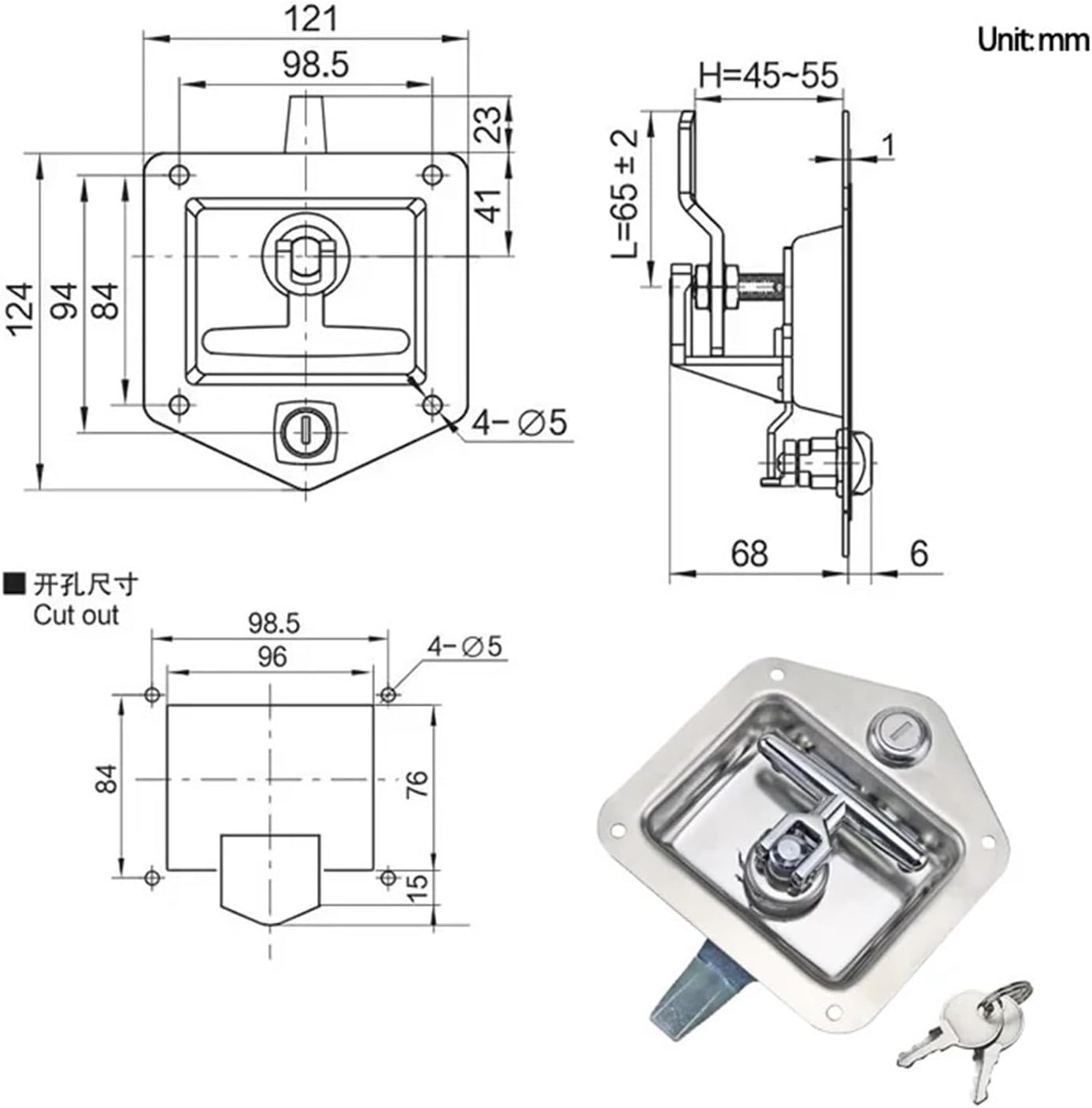 304 Stainless Steel T-Shaped Handle Panel Lock Industrial Electrical Equipment Toolbox Lock Car Door Lock 1Pcs
