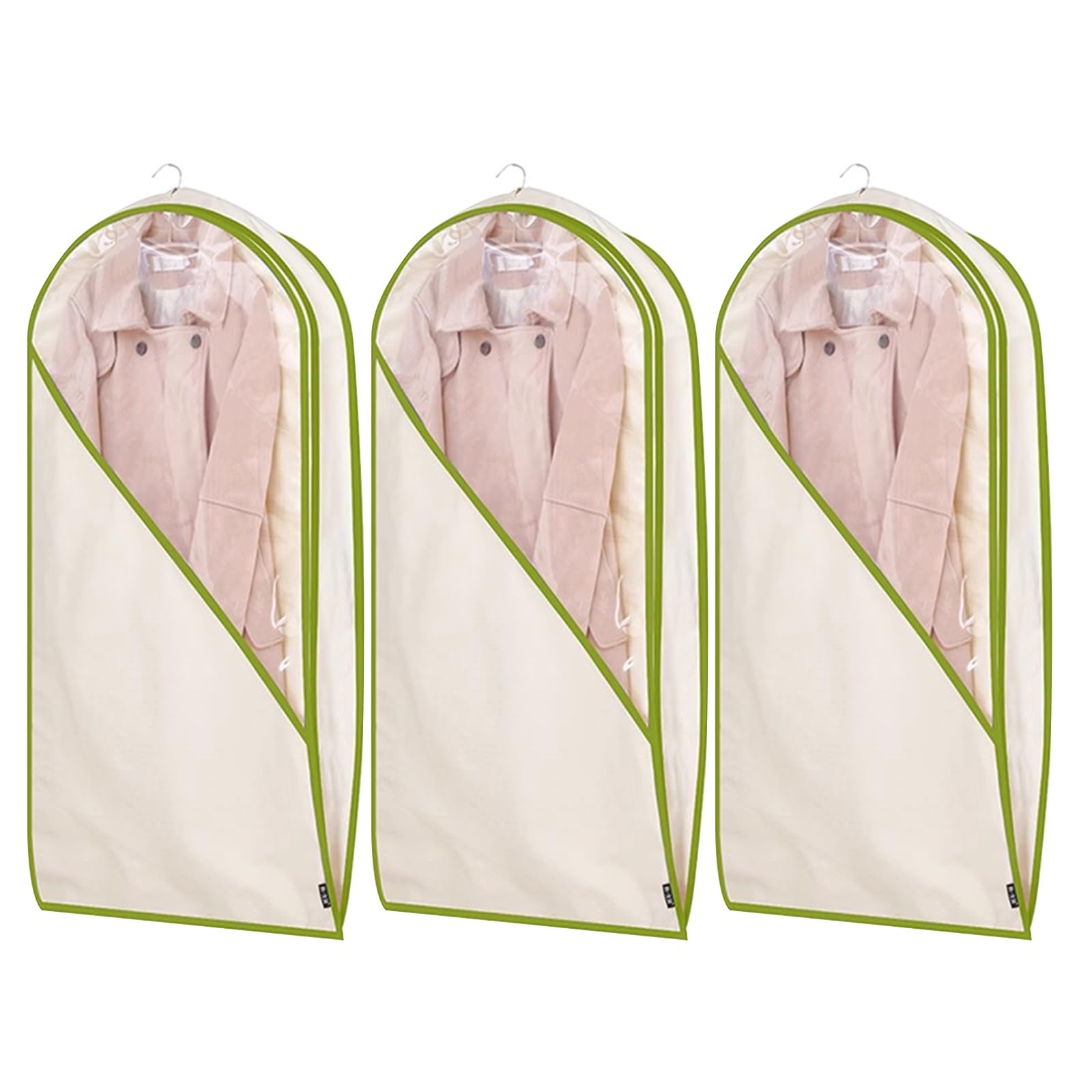 DFGHNBVC Cotton Garment Bags For Dresses Coats | Breathable Storage Bags, Pack Of 3,Green-130Cm/51In