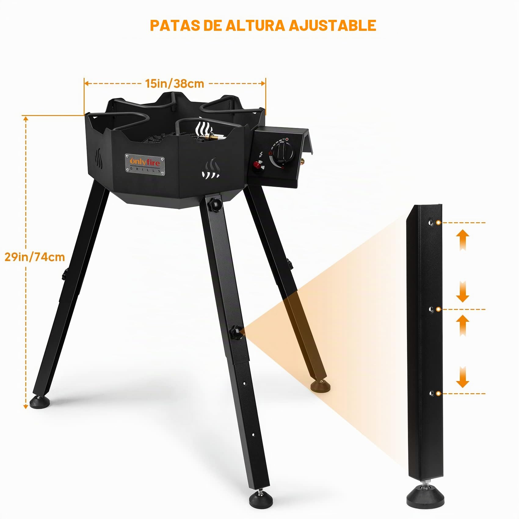 Onlyfire estufa de propano para exteriores, soporte portátil para quemador de wok con soportes para wok y patas extraíbles y ajustables para acampar al aire libre