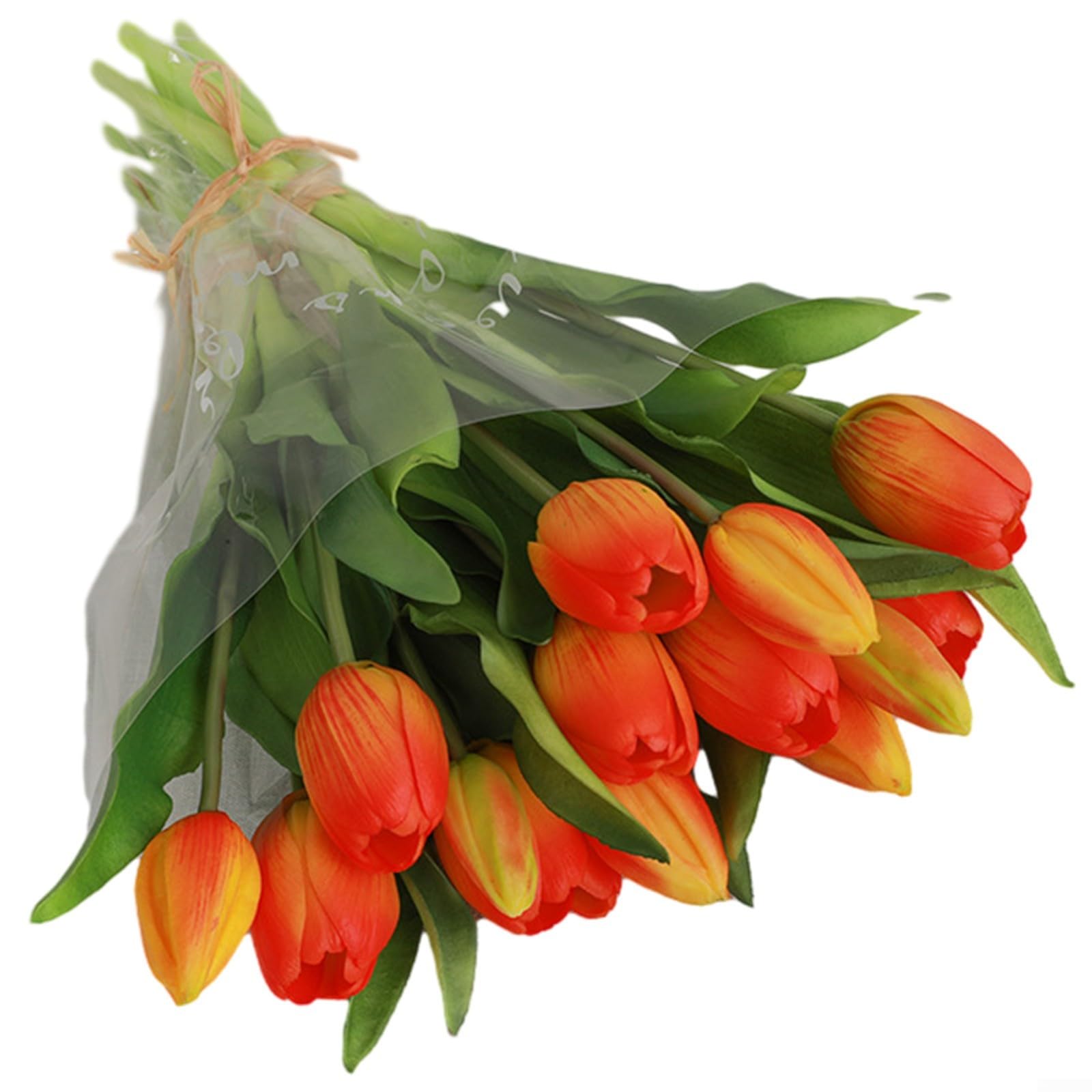 Artificial Tulip Bouquet with 7 Stems, Realistic Fake Flowers in Rose Red for Wedding Decor, Mother Day, Valentine, PU Artificial Tulips, Floral Decor(Orange)