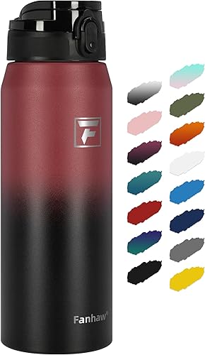 Miniatura 25 de Fanhaw Botella de agua aislada al vacío de acero inoxidable de 24 onzas con tapa antipolvo, para niños, mujeres, hombres, a prueba de fugas y sudor