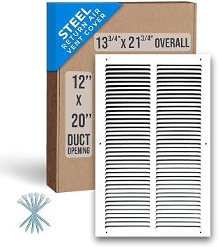 Handua 12"W x 20"H [Duct Opening Size] Steel Return Air Grille HD Series Vent Cover Grill for Sidewall and Ceiling, White | Outer Dimensions 13.75"W X 21.75"H for 12x20 Duct Opening