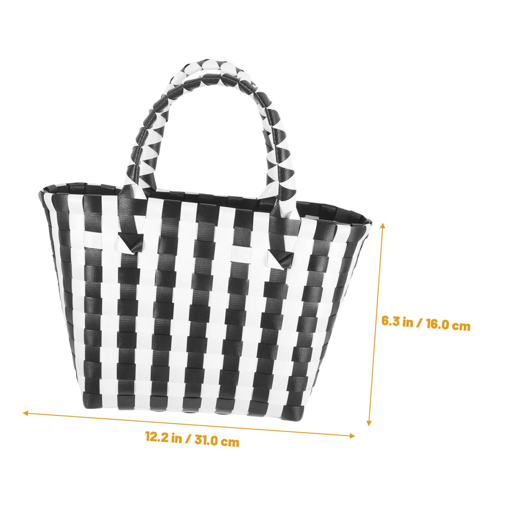 GRIRIW Handheld Woven Storage Basket Multi Functional Sundries Holder for Fruits and More Portable Shopping Tote for Home Events and Decor Checkered