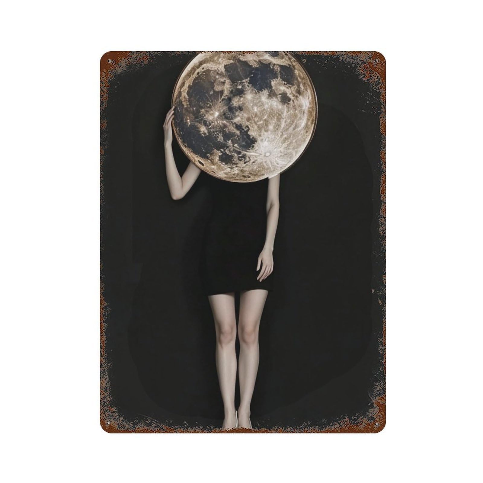 WUJHGRSG Dark Tone Moon Holding Vintage Muse 02 Wall Art Retro Iron Vintage Metal Tin Sign Poster Modern Decor for Home Cofffee Club Bar Shop Style 40x30cm