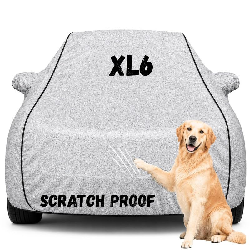 Image of Pure Fabric Silver 100% Waterproof XL6 Car Cover | Polyester Car Body Cover for Rain & Sun | UV Protection, Dustproof, Scratch Resistant, Windproof, Heat Resistant, Custom Fit