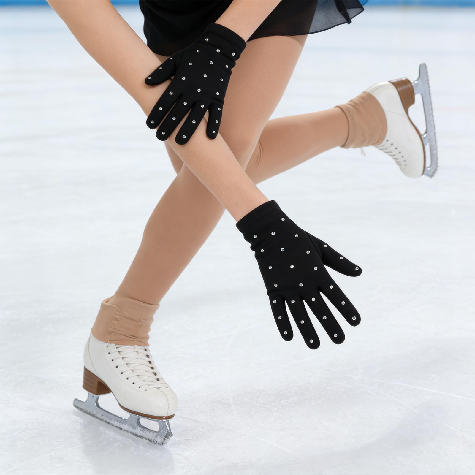 BUGUUYO Guantes para Patinaje Artístico sobre Hielo para Mujer, Talla L, Color Negro Opaco, con Decoración de Gemas de Imitación, Antideslizantes y Térmicos, Accesorios para Patinaje — view 5