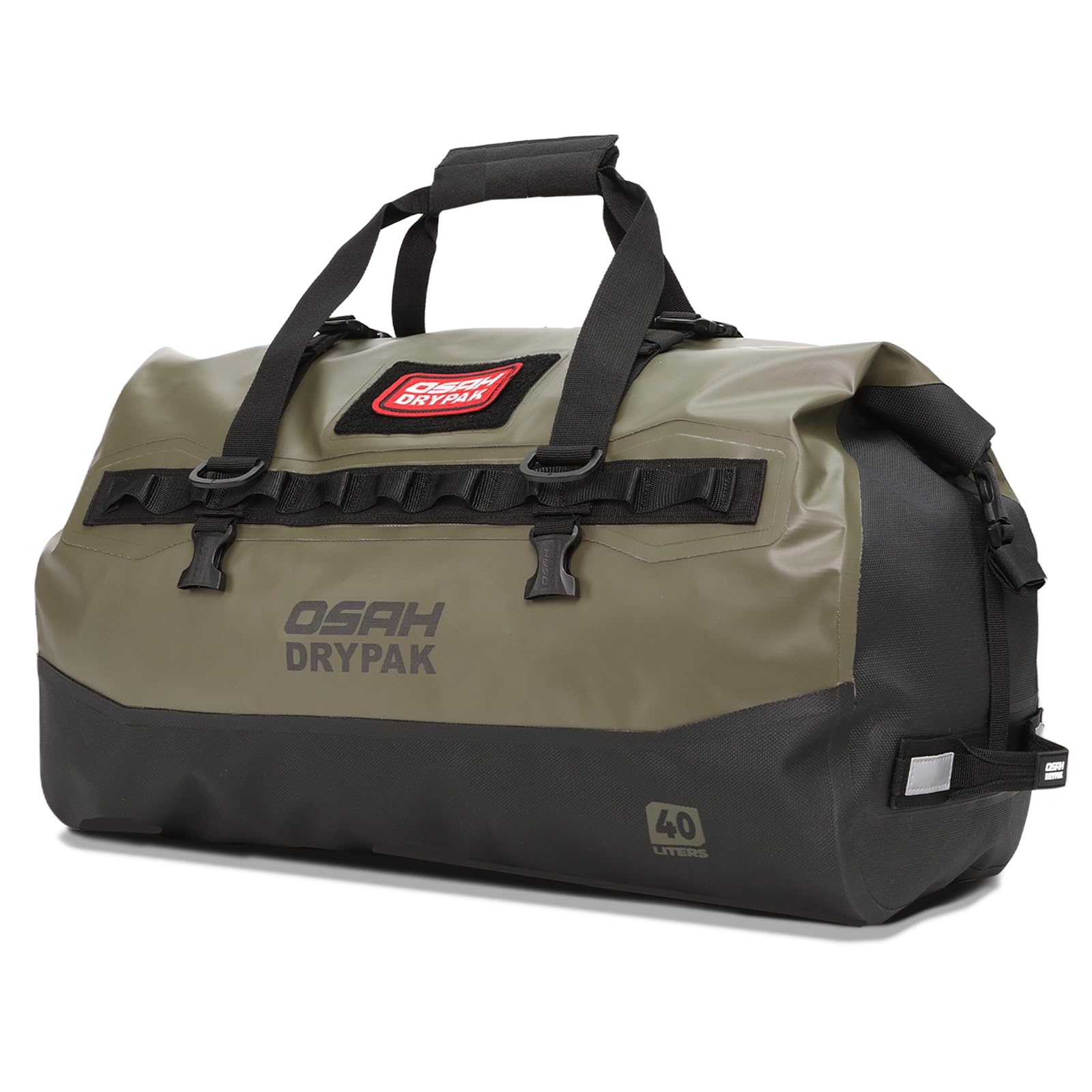 Waterproof Duffel Bag - Motorcycle Dry Bag 40L Tail Bag with Large Storage Space, Waterproof Duffle Bags with Outer Mesh Zipper Pocket for Camping, Kayaking, Fishing &amp; Traveling-Green