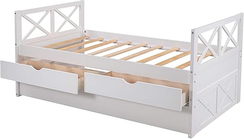 Miniatura 7 de RUNWON Sofá cama multifuncional con cajones y nido soporte de listones de madera para dormitorio de niños y adultos