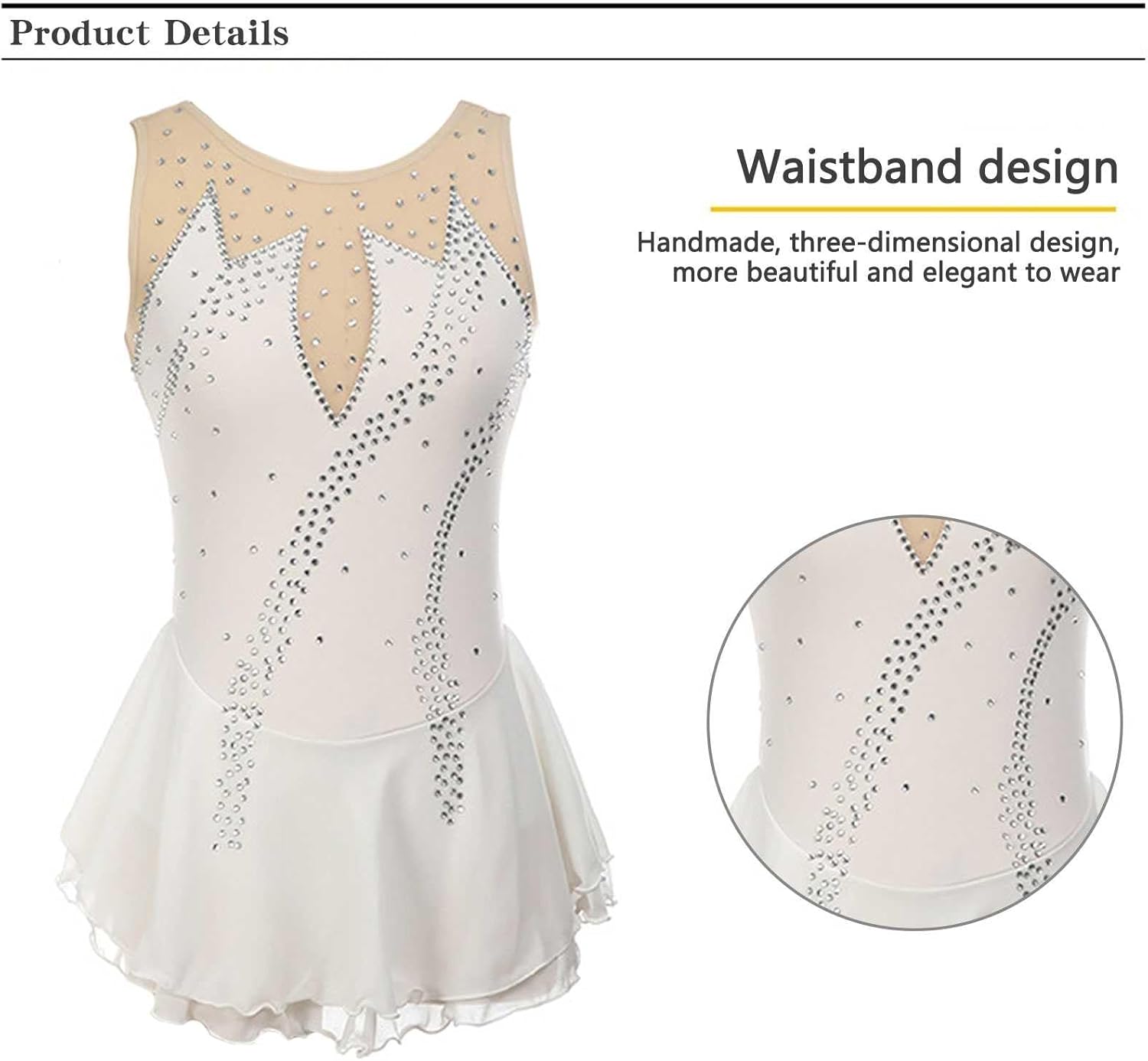Girls Figure Skating Dress Sleeveless Rhinestone Ballet Dance Stage Performance Competition Costume