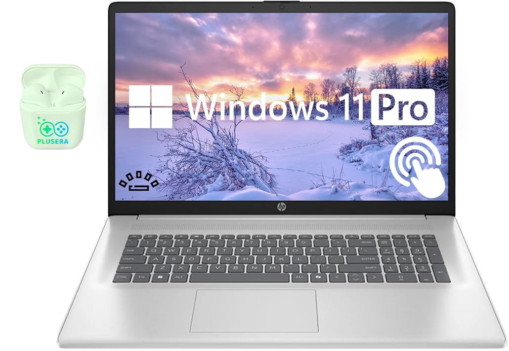 HP 17.3” Touchscreen Business & Student Laptop Computer, 32GB RAM 1TB SSD, 12-Cores Intel Ultra 7, Windows 11 Pro with Microsoft Office Included, Backlit Keyboard, PLUSERA Earphones, Silver
