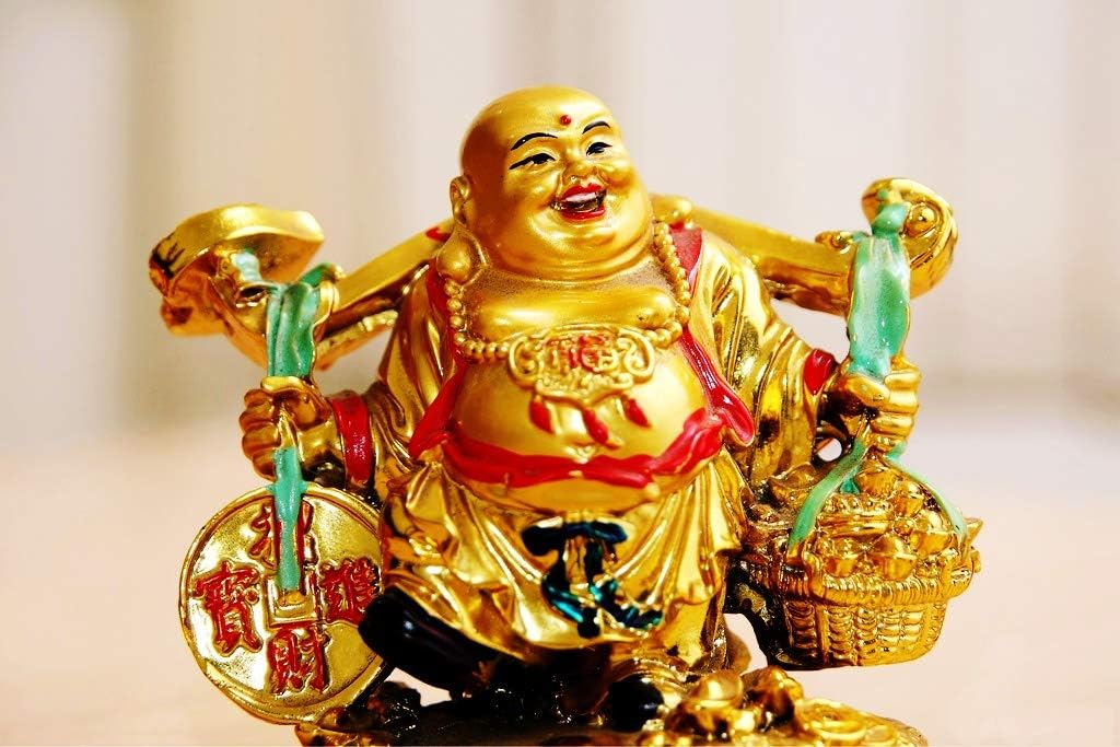 ARTISTIC INDIA Laughing Buddha Decorative Showpiece - 11 cm (Polyresin, Golden Color)
