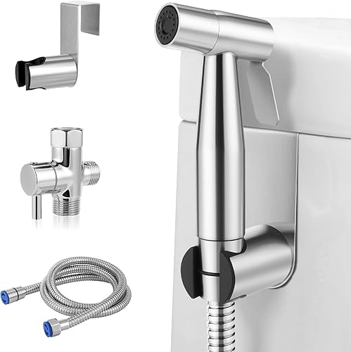 Pulverizador de bidé de mano para inodoro con válvula en T de latón, presión de agua ajustable, juego de rociadores de bidé de baño de acero