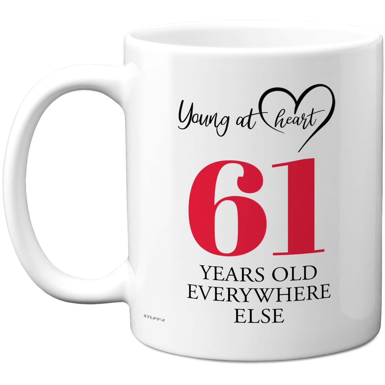 61st Birthday Gifts for Women Men, Cheeky Novelty Mug Young at Heart, Gag Joke Gifts, Perfect Funny Mugs for Sixty-One Sixty-First Birthday Present, 11oz Ceramic Coffee Mugs