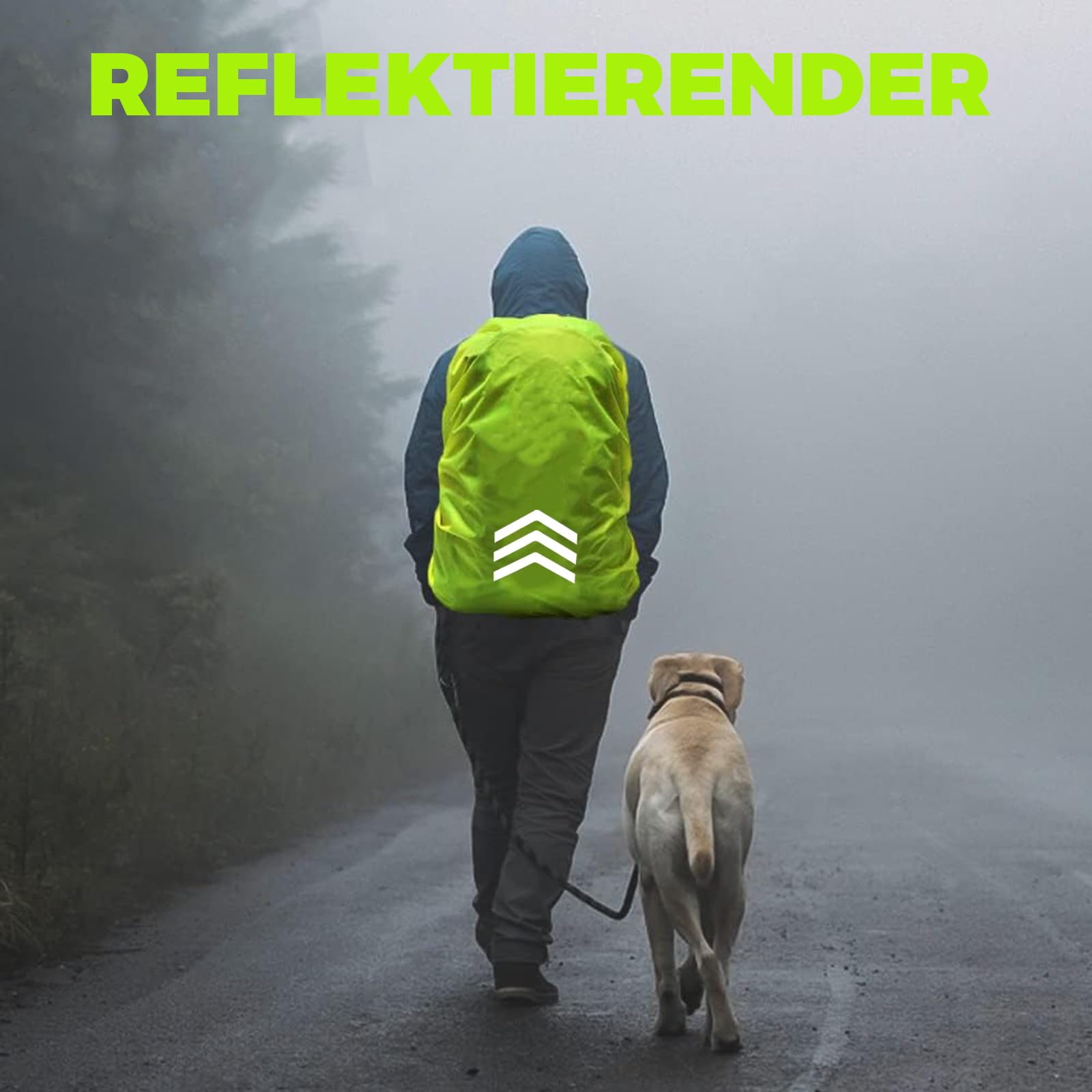 Housse De Pluie VINEST Pour Sac à Dos 30-55L - Imperméable Avec Bandes Réfléchissantes (Noir & Vert)