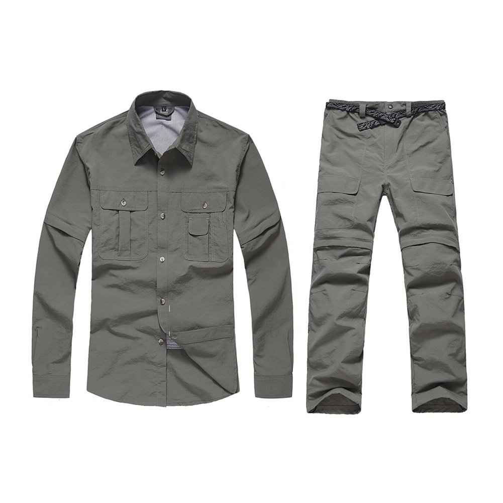 Uomo Outdoor Sport assorbente rimovibile traspirante manica corta camicia + pantaloni assorbente traspirante ad asciugatura rapida per il tempo libero Set, verde, 3XL