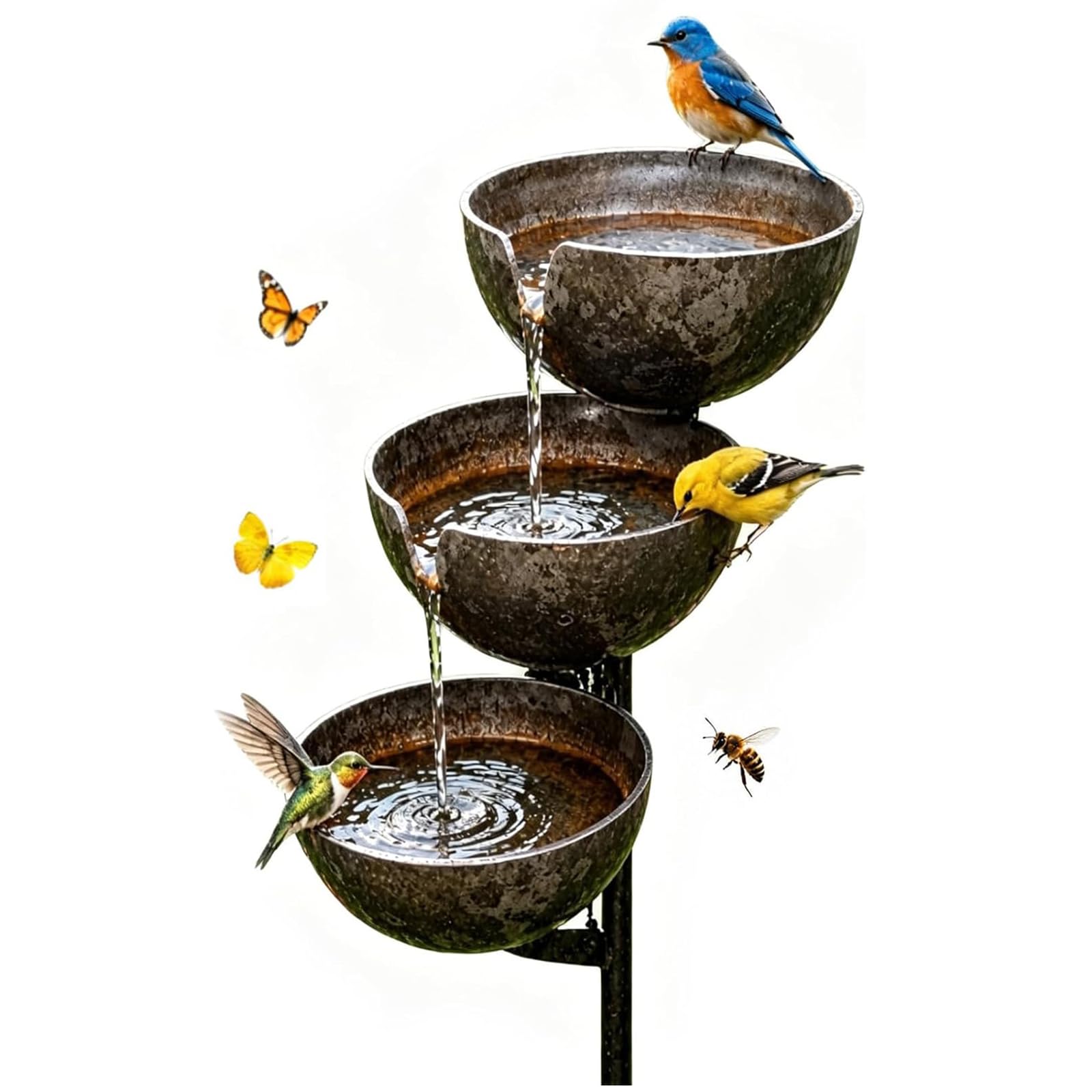 Rain Catcher Self-Filling Bird Bath, Weatherproof Outdoor Garden Bird Water Bowl, Rain Catcher Bi rd Bath Stake, For Small Birds, Bees and Butterflies, Outdoor Yard Lawn Decor (1pcs)
