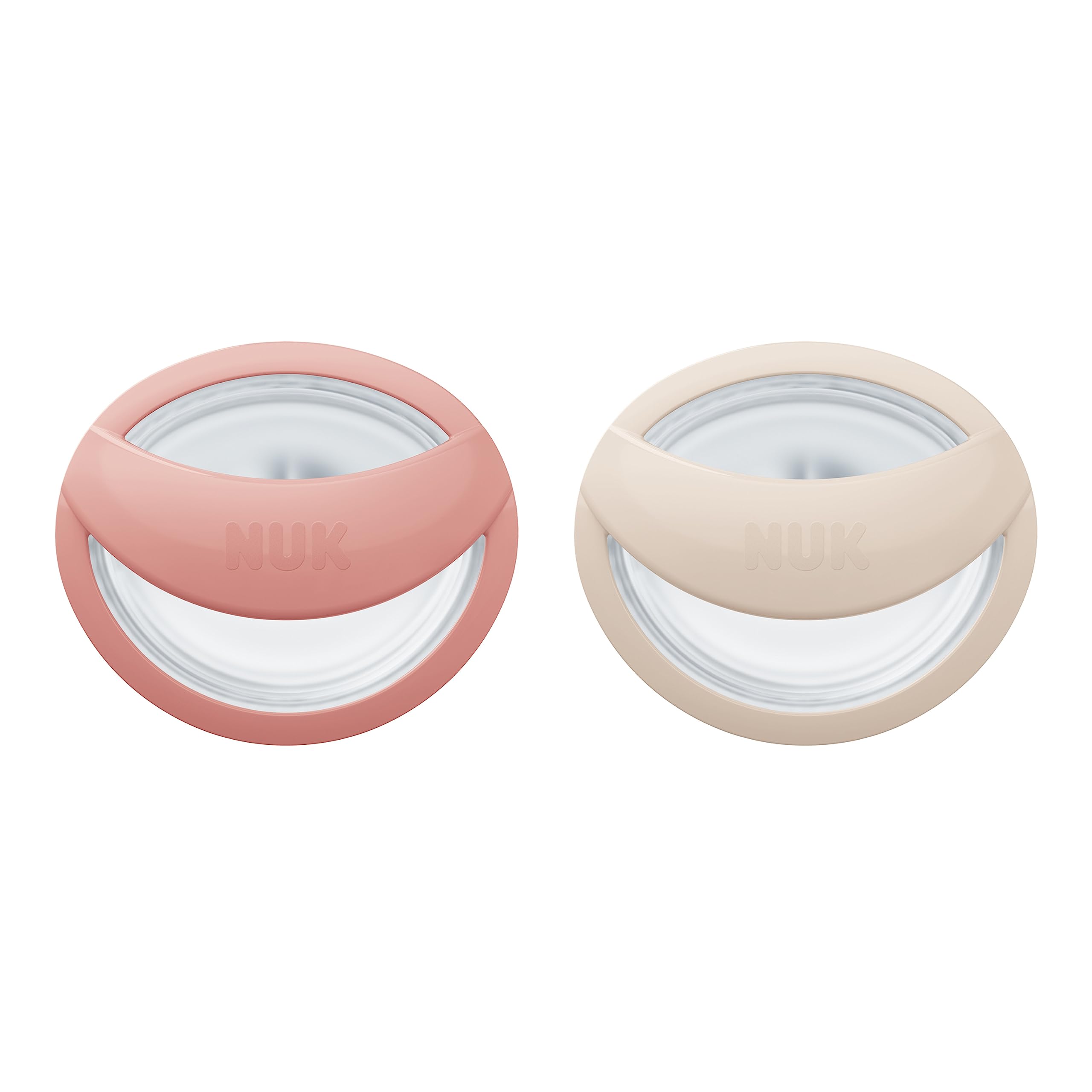 NUK MommyFeel Tétine pour bébé | 0-9 mois | Sucettes compatibles avec l'allaitement | Silicone sans BPA | Rose pâle et grès | Lot de 2