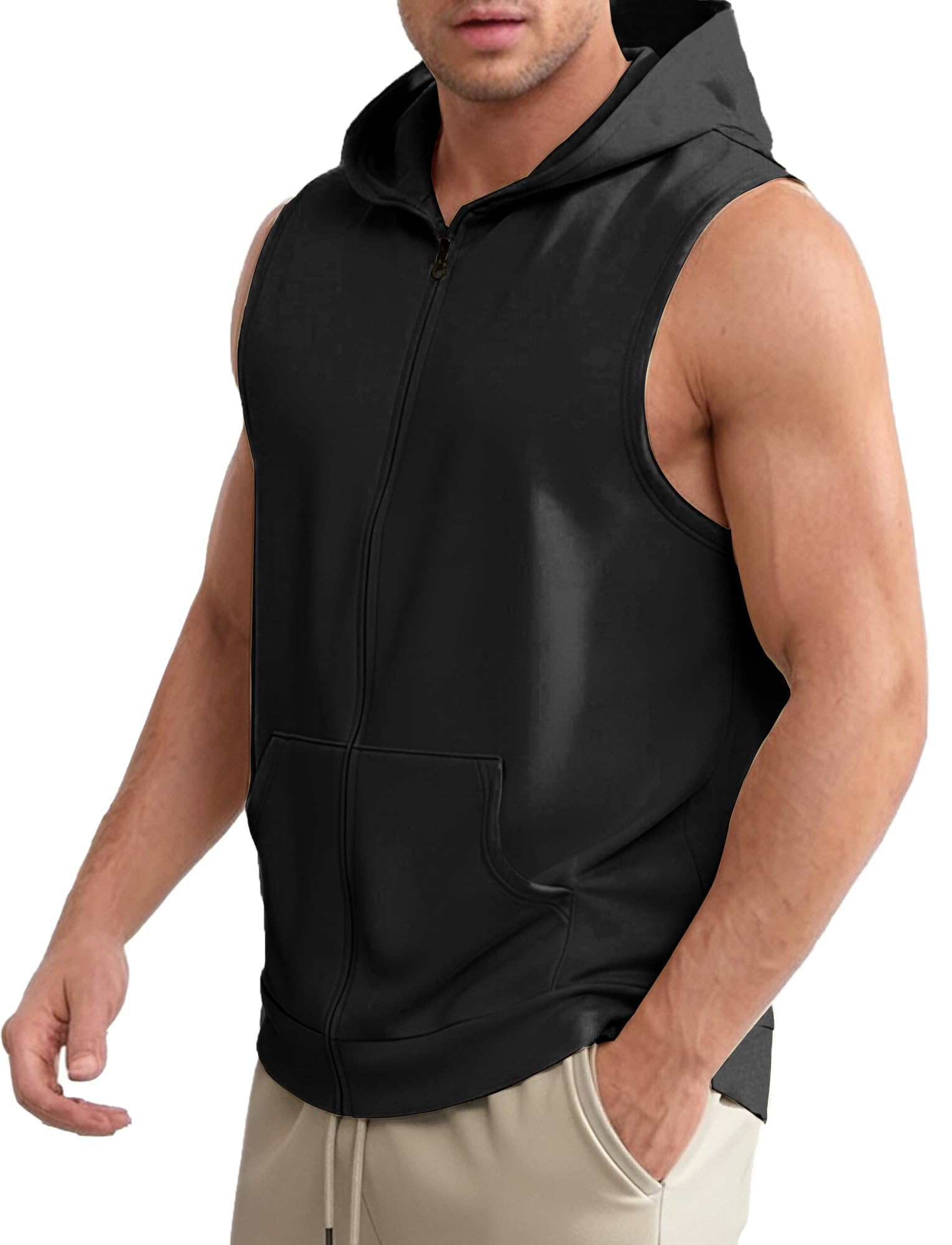 SEAUR Canotta da palestra da uomo senza maniche con tasche con cerniera con cappuccio vestibilità ampia traspirante per allenamento muscolare bodybuilding allenamento di forza