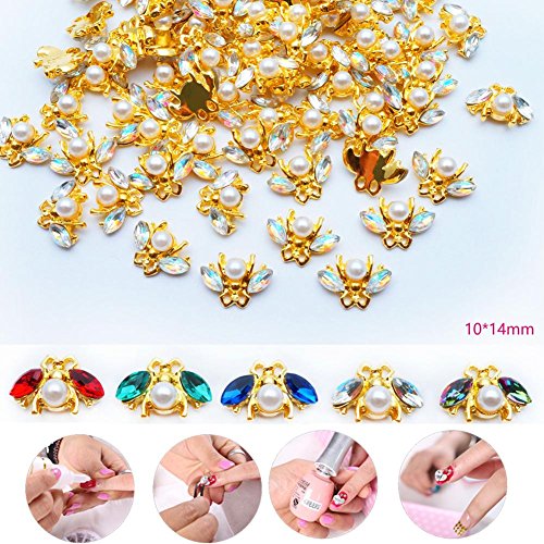 Ownsig 50pcs 3D Alloy Crystal Bees Nail Art Charms Studs, DIY Nail Charms Accessories