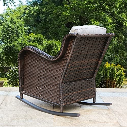 Haplife Patio Rattan Rocking Chair Club Rocker Wicker Outdoor Furniture Set Water-Resistant, Brown #TOP7