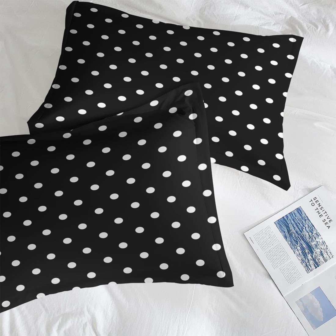 Comforter Set with 2 Pillowcases Full Size, Black White Mini Polka Dots, Bed Decor Vintage Boho Circle Geometric for Kids and Adults, Soft Cozy Bedroom Bedding Set