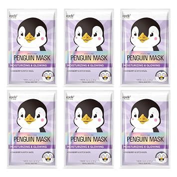 قناع الوجه Epielle Character Penguin، عبوة من 6 قطع، للعناية بالبشرة الكورية الممتعة والفعالة، هدايا حفلات السبا، هدايا الجوارب، هدايا عيد الميلاد للنساء، هدايا العناية الذاتية